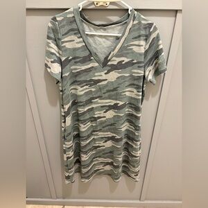 Camouflage V-Neck T-Shirt Dress